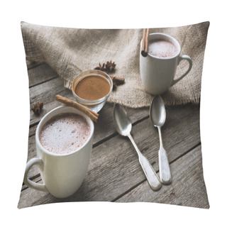 Personality  Cups Of Cacao And Spices On Table Pillow Covers