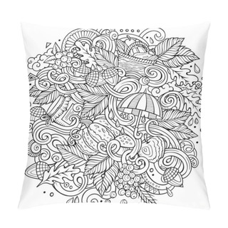 Personality  Cartoon Cute Doodles Hand Drawn Autumn Illustration. Line Art Detailed, With Lots Of Objects Background. Funny Vector Artwork. Sketchy Picture With Fall Season Theme Items Pillow Covers