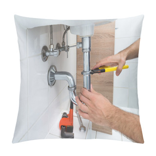 Personality  Male Plumber Fixing Sink In Bathroom Pillow Covers