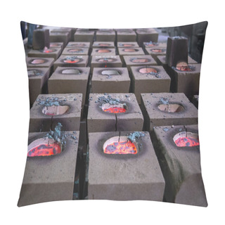 Personality  Cooling Process Of Filled Sand Molds After Steel Casting, Cracked During The Process. Pillow Covers