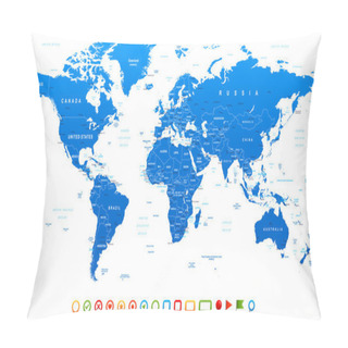 Personality  Blue World Map And Navigation Icons - Illustration Pillow Covers
