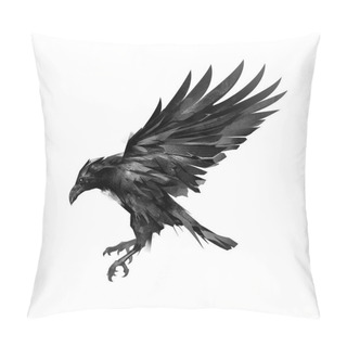 Personality  Drawing A Sketch Of A Flying Black Crow On A White Background Pillow Covers