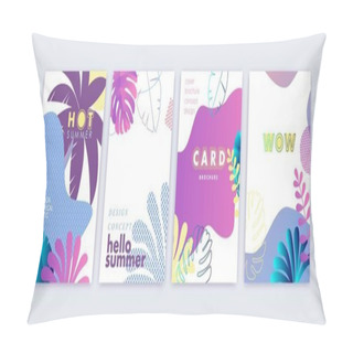 Personality  Set Of Card, Brochure, Annual Report, Cover Design Templates With Exotic Palm Leaves. Summer Modern Design. Pillow Covers