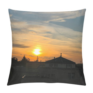 Personality  Beautiful Sunrise Panorama Over The Roofs Of Small Italian Village Bibbiano Reggio Emilia Italy. High Quality Photo Pillow Covers
