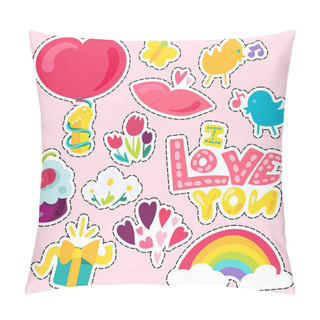 Personality  Vector Romantic Love Patch In Doodle Cartoon Style. Girl Fashion Patchworks Design. Nice Cartoon Sticker. Fun Badge. Pillow Covers