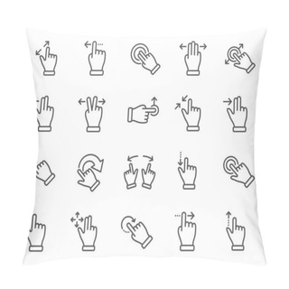 Personality  Touchscreen Gesture Line Icons. Hand Swipe, Slide Gesture, Multi Pillow Covers