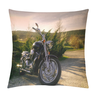 Personality  Black Chopper In Beautiful Rural Landscape Pillow Covers