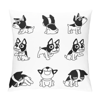 Personality  Vector Cartoon Character Cute Boston Terrier Dog Poses For Design. Pillow Covers