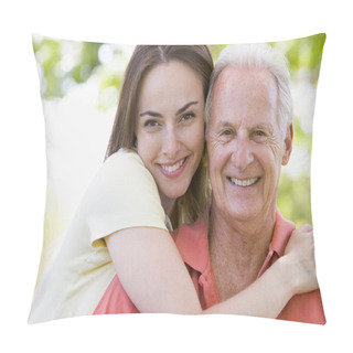 Personality  Man And Woman Outdoors Embracing And Smiling Pillow Covers