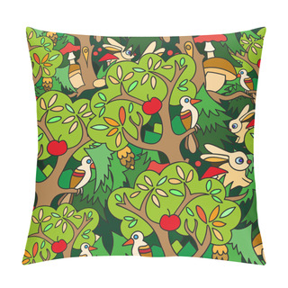 Personality  Seamless Background With Forest Animals And Birds Pillow Covers