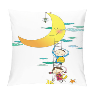 Personality  Two Kids Climbing On The Moon Pillow Covers