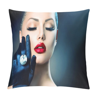 Personality  Beauty Fashion Glamour Girl Portrait Over Black Pillow Covers