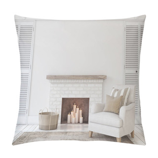 Personality  Interior With Fireplace. 3d Render. Pillow Covers