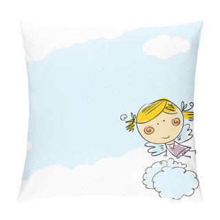 Personality  Vector Simple Child Drawn Sketch Angel Girl Pillow Covers