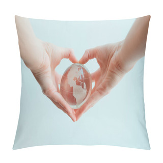 Personality  Hands In Shape Of Heart  Holding Transparent Glass Globe With So Pillow Covers