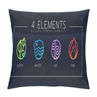 Personality  4 Elements Of Nature Power Symbols With Line Bolder Abstract Circle Earth, Water, Air And Fire Sign Vector Design Pillow Covers