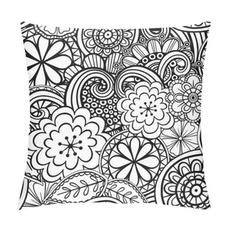 Personality  A Hand Drawn, Line Drawing Pattern With Folk Art Style Doodle Floral Elements. Pillow Covers
