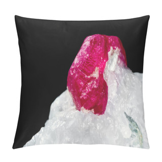 Personality  Raw Ruby Gemstone On Rough White Matrix, Also Called Red Corundum, Very Hard Precious Gem. Birthstone For July. Pillow Covers