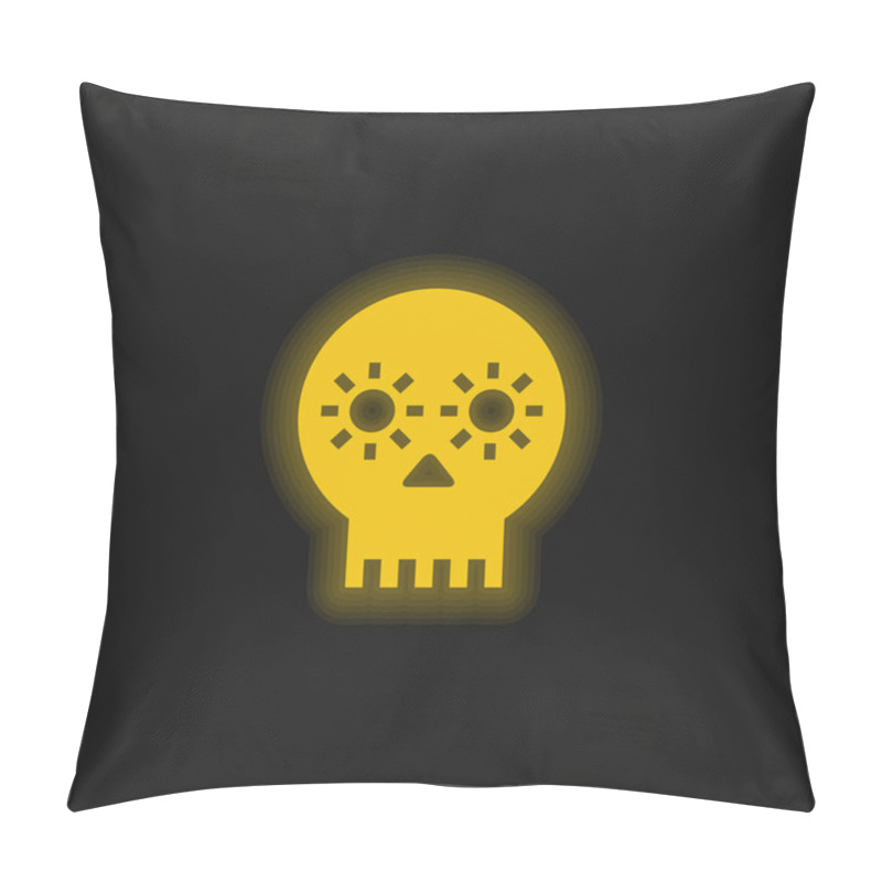 Personality  Artisanal Skull Of Mexico Yellow Glowing Neon Icon Pillow Covers