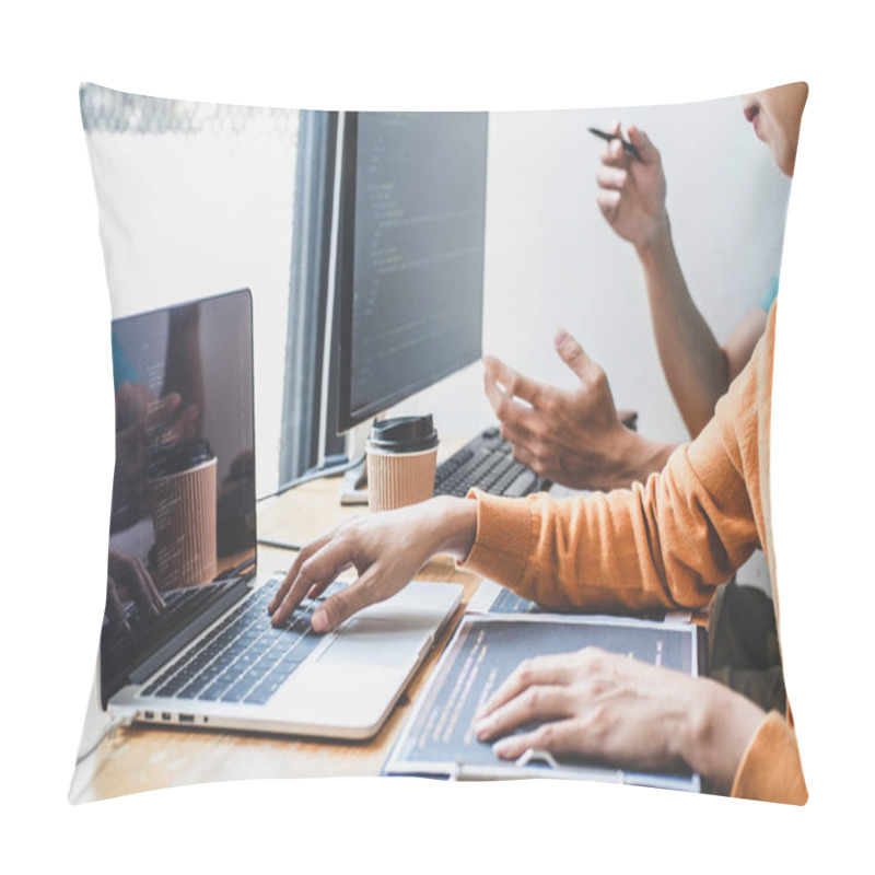 Personality  Programmers Cooperating At Developing Programming And Website Wo Pillow Covers