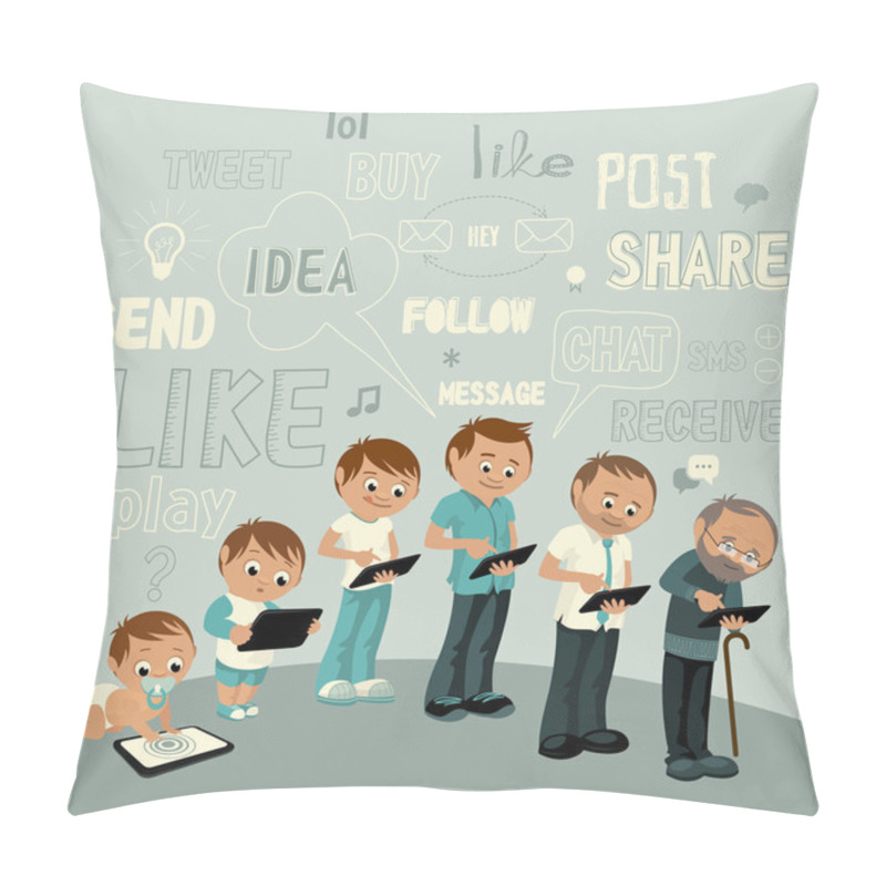 Personality  Generations Men With Tablet. Pillow Covers