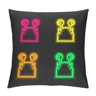 Personality  Animal Head With Balls Eyes Four Color Glowing Neon Vector Icon Pillow Covers