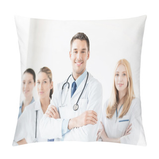 Personality  Male Doctor In Front Of Medical Group Pillow Covers