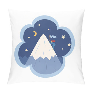 Personality  Kid Dreams, Sweet Dream Cloud With Cute Girl Mountaineering, Childhood Fantasy Vector Illustration Pillow Covers