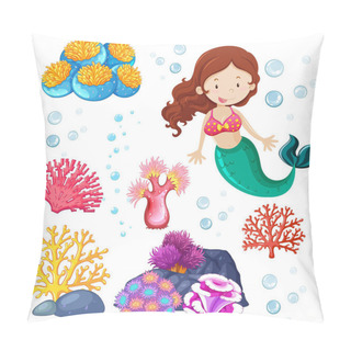 Personality  Set Of Cute Mermaid And Sea Theme Illustration Pillow Covers