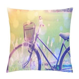 Personality  Japanese Old Bike / Bicycle In A Green Paddy Field. Pillow Covers