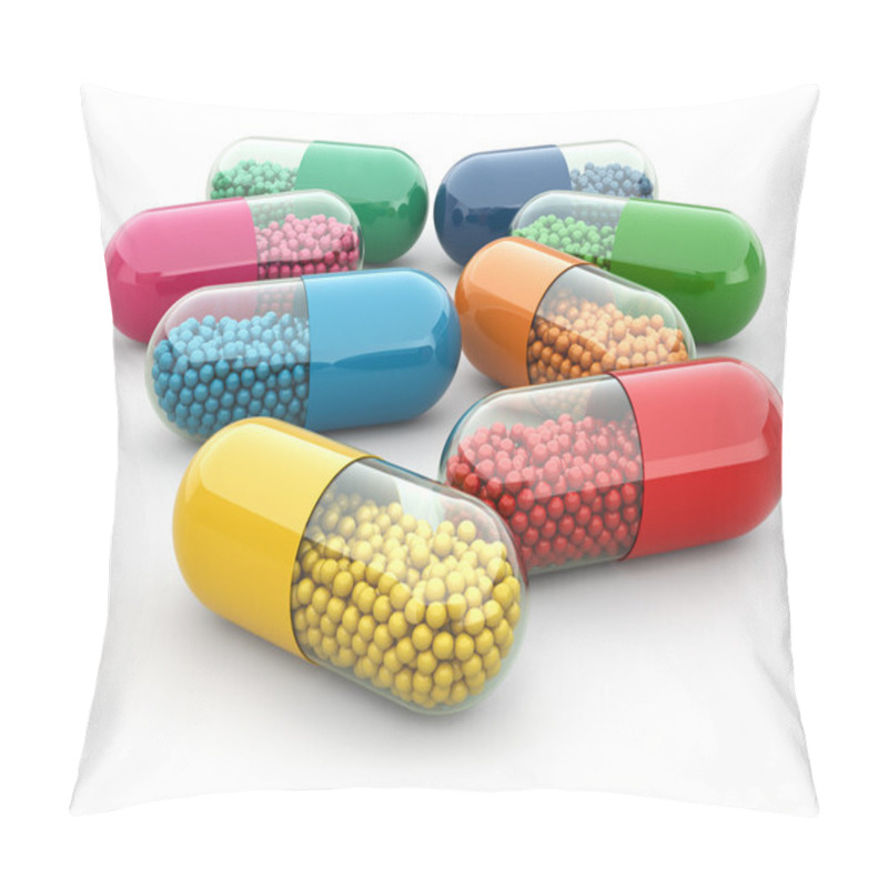 Personality  Pills and drugs on white isolated bacground. Medical concept. pillow covers