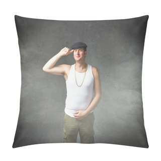 Personality  Man Posing On Grey Background Pillow Covers