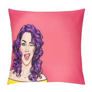 Personality  Winking Girl On Pink Background. Pop Art Girl. Pillow Covers