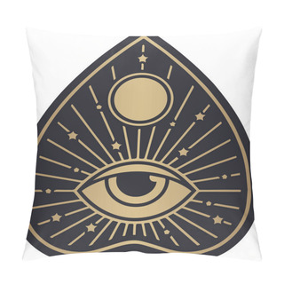 Personality  Ouija Planchette With Eye Of Providence Line Art, Vector Illustration Isolated On White. Sketch Style Hand Drawn. Element For Halloween Or Pagan Witchcraft Theme. Pillow Covers