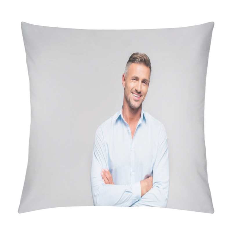 Personality  Smiling Adult Man With Crossed Arms Looking At Camera Pillow Covers
