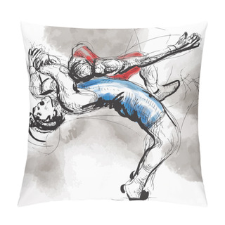 Personality  Greco-Roman Wrestling. An Hand Drawn Vector Illustration. Pillow Covers