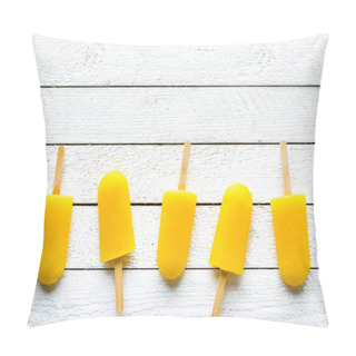 Personality  Homemade Popsicles With Orange Juice, Ice Lollies On Sticks, Top View Flat Lay Pillow Covers