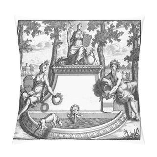 Personality  Allegorical Figures With Coats Of Arms On A Fountain, Joseph Mulder, 1680 - 1702 Fountain With A Statue Of Fame With Palm Branch And A French Coat Of Arms In The Hands. Pillow Covers