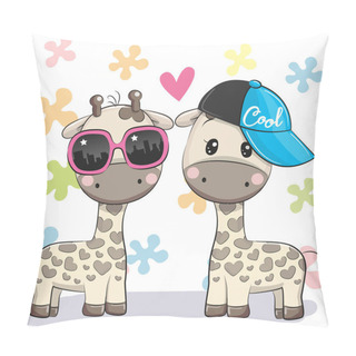 Personality  Two Cute Giraffes With Glasses And Cap Pillow Covers