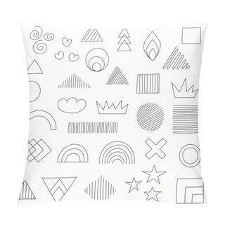 Personality  Set Of Hand Drawn Geometric Shapes. Memphis Design, Retro Line Art Elements. Pillow Covers