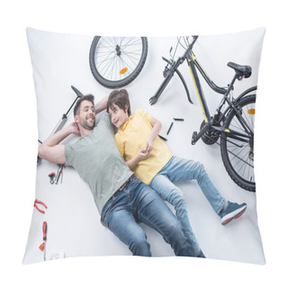 Personality  Father And Son With Bicycle Pillow Covers