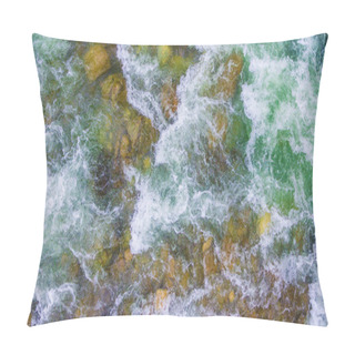 Personality  Top-down Drone View Of Rapids Of Mountain River With Wet Boulders On The Bottom Pillow Covers