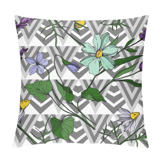 Personality  Vector Wildflower Floral Botanical Flowers. Black And White Engraved Ink Art. Seamless Background Pattern. Pillow Covers