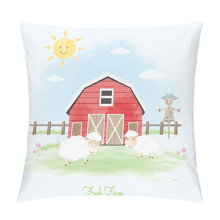 Personality  Fresh Farm Sheep, Scarecrow And Barn Hand Drawn Watercolor Pillow Covers