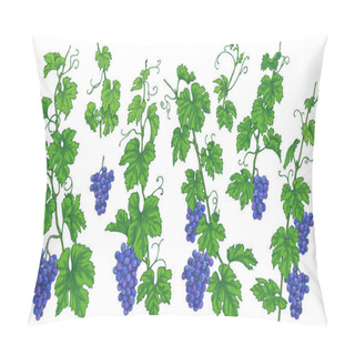 Personality  Hand Drawn Grape Branches, Bunches With Ripe Berries And Leaves  Isolated On White Background. Blue Grapes Set. Vector Sketch.  Pillow Covers