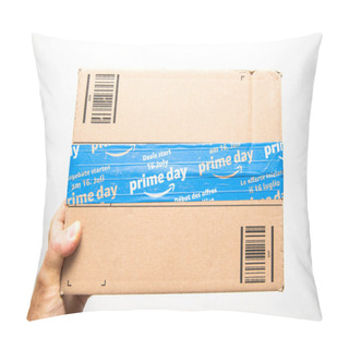 Personality  Man Hand Holding Against White Amazon Prime Day Cardboard Box Pillow Covers