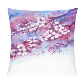 Personality  Flowering Branches Of Cherry In Early Spring, Watercolor Illustration, Vertical Floral Arrangement. Pillow Covers