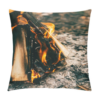 Personality  Close Up Of Burning Timber Bonfire In Forest Pillow Covers