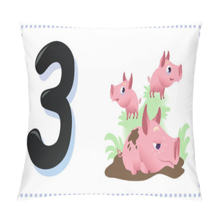Personality  Collection Number For Kids: Farm Animals - Number Three, Pigs. V Pillow Covers