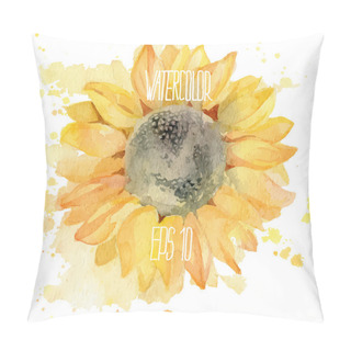 Personality  Sunflower With Splahes. Vector Watercolor Illustration. Pillow Covers